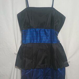 Vintage 80's CONTEMPO CASUALS Silky Cocktail Peplum Spaghetti Strap Dress 9/10